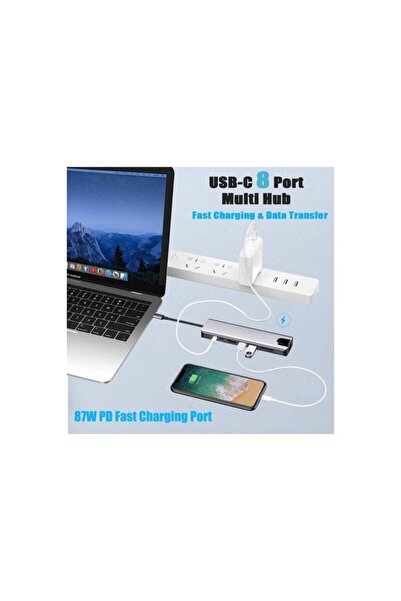 Brs Macbook Uyumlu Type-c™ To 4k Hdmı Tv Projeksiyon Usb 3.0 Gigabit Ethernet 8ın1 Çevirici Hub Adaptör