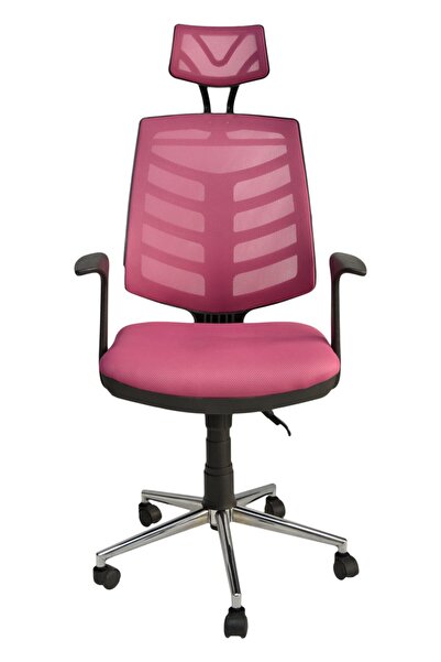 Porziyon Piramit Pembe Krom Fileli Ofis Büro Öğrenci Çalışma Koltuğu - Sandal...