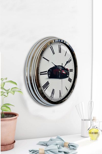 Kasva Concept Gift 40 cm Chrome Metal Bugatti Wall Clock