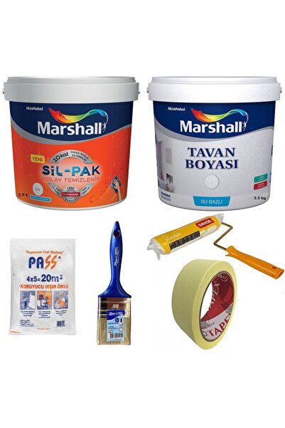 Marshall Sil-pak Silikonlu Iç Cephe Duvar Boyası 2.5 l + Tavan Boyası 3.5 kg + Boyama Seti