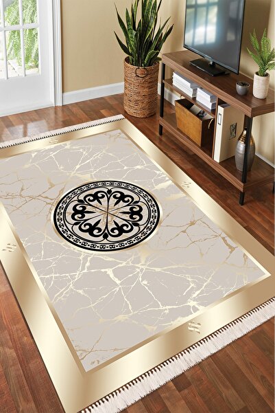 Modern home Gold Motifli Dijital Baskı Salon Halısı Yıkanabilir Kaymaz Taban ...