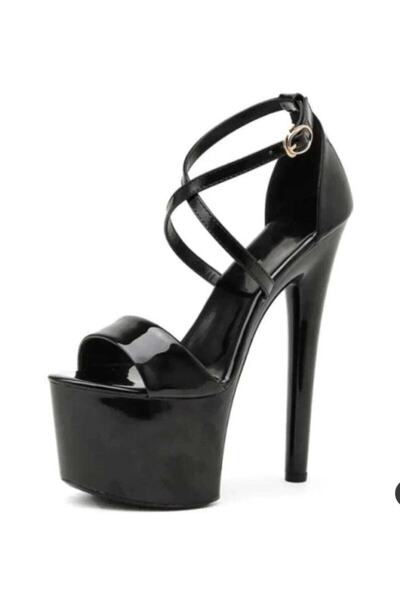 Tarz Topuklar حذاء Nina نسائي أسود من الجلد اللامع بكعب عالٍ ورقيق