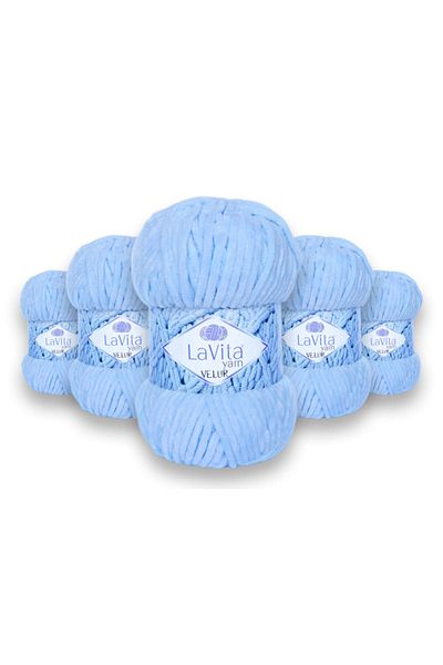 LaVita Yarn Ață de catifea Velur Baby Pachet de 5 Ață de tricotat manual Amigurumi Ață Taka (5010-ALBASTRU)