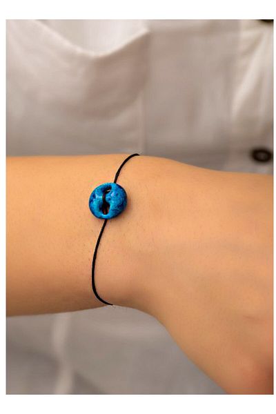 Nev Tasarım Women's Syriac Charm Stoned Black String Bracelet