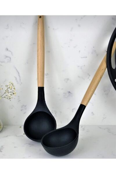 Bycomo Black Silicone Scoop with Bamboo Handle