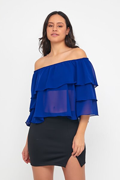 ADASTYLE Μπλε μπλούζα Madonna με γιακά