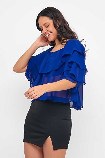 ADASTYLE Μπλε μπλούζα Madonna με γιακά