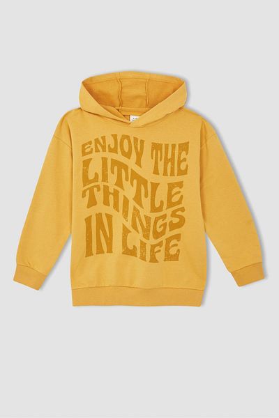 DeFacto Boy's Oversize Fit Slogan φούτερ με στάμπα με κουκούλα