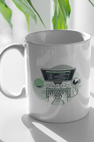 Öz Kupa Yazılımcı Bilgisayar Mühendisi Html Css Kod Baskılı Beyaz Kupa Bardak