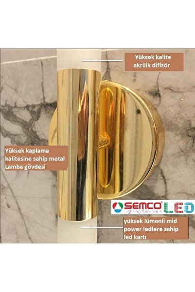 Semco Led Aydınlatma Altın Renk Kaplamalı Infınıty Duvar Aplik
