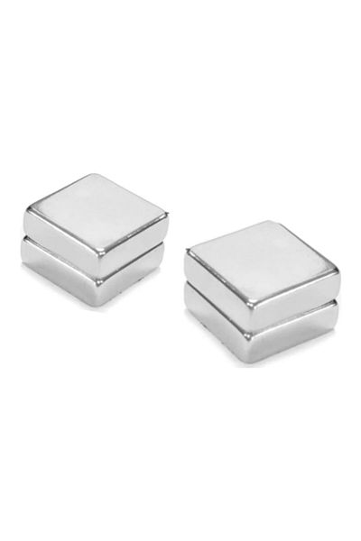 The Collection Silver Color Square Magnet Men's Earring 1 Piece 8 mm