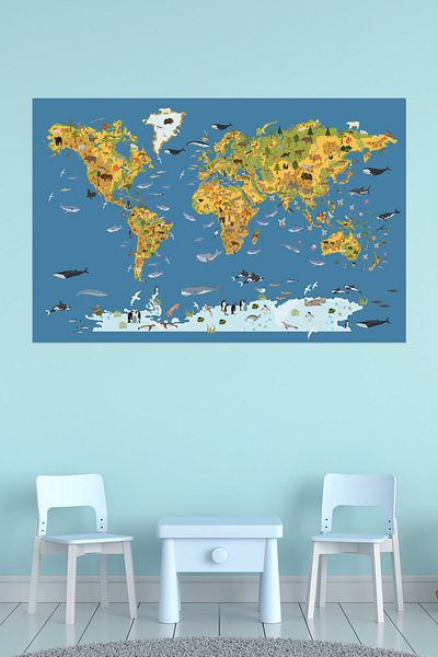 Tilki Dünyası Animal Kingdom Educational World Map Wall Sticker
