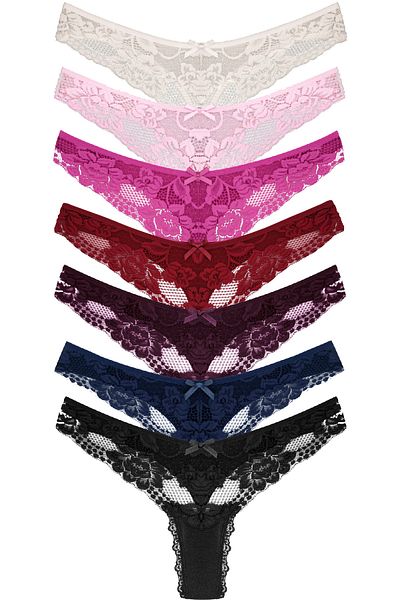 Zena 7-Piece Lace Detailed Cotton Thong Women's Panties