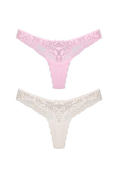 Zena 2 Pack Lace Detailed Cotton Thong Women's Panties