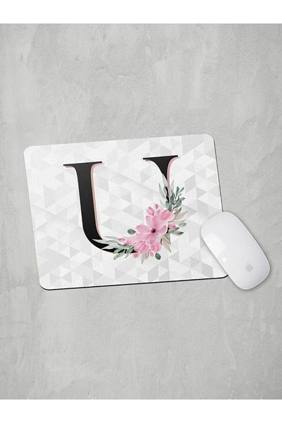 Panorama Ajans Γράμμα U Αρχικό Ροζ Floral Mouse Pad