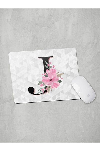 Panorama Ajans Γράμμα J Αρχικό Ροζ Floral Mouse Pad
