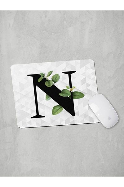 Panorama Ajans Letter N Green Leaf Mouse Pad
