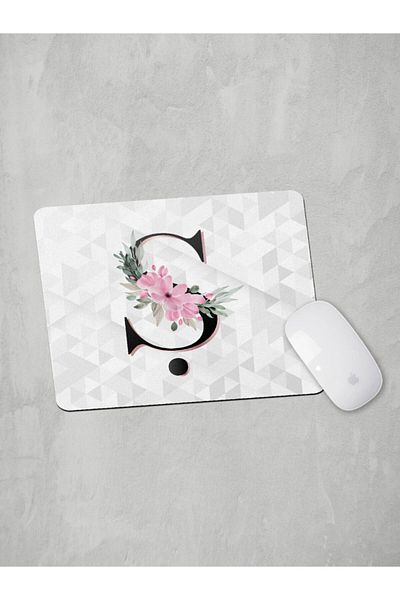 Panorama Ajans Γράμμα Σ Αρχικό Ροζ Floral Mouse Pad