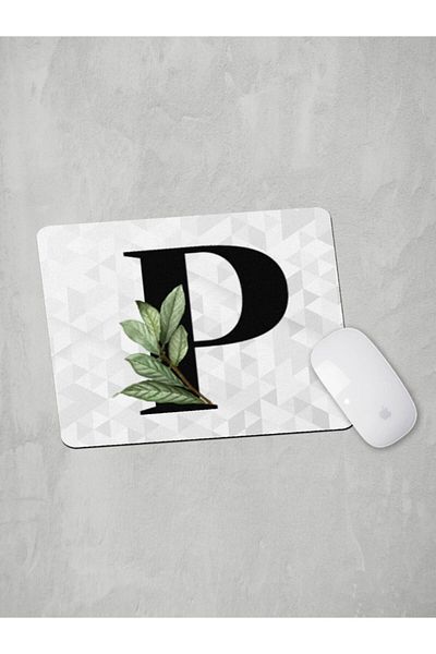 Panorama Ajans Letter P Green Leaf Mouse Pad