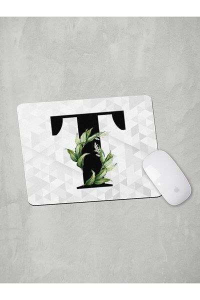 Panorama Ajans Letter T Green Leaf Mouse Pad