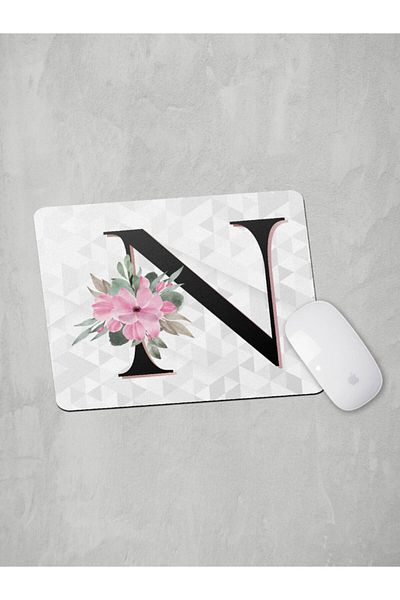 Panorama Ajans Γράμμα N Αρχικό Ροζ Floral Mouse Pad