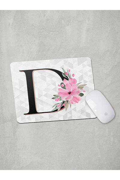 Panorama Ajans Letter D Initial Pink Floral Mouse Pad