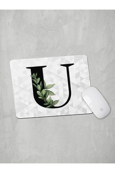 Panorama Ajans Letter U Green Leaf Mouse Pad