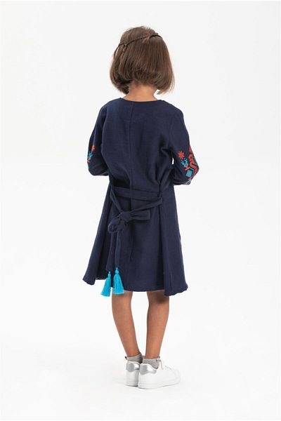 Eliş Şile Bezi Μακρυμάνικο Flannelette Παιδικό Φόρεμα Navy Blue