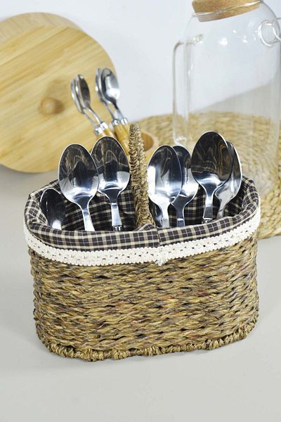SepetçiBaba Oval Wicker Spoon Holder - 2 Compartments
