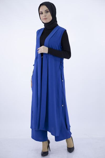 Feiza Collection Yelek Pantolon Tesettür Takım - Saks Mavisi