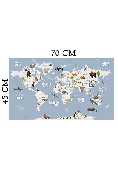 Tilki Dünyası Animal Kingdom Gray World Map Wall Sticker