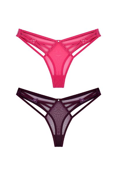Zena 2-Piece Fancy Women's Purple Panties with Tulle on the Back and Rope Detail on the Front