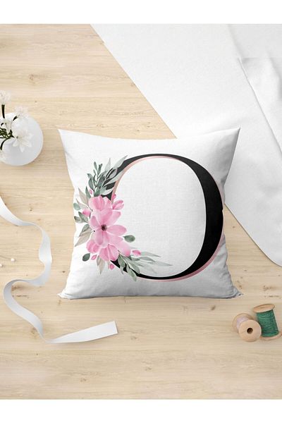 Panorama Ajans Letter O Initials Pink Floral Pillow Case