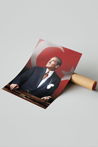 Tekin Ozalit Türk Bayraklı Atatürk Posteri 50x70
