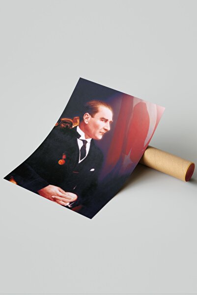 Tekin Ozalit Türk Bayraklı Atatürk Posteri 50x70