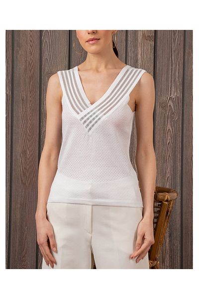 AQE FASHION Εκρού Αμάνικη Ριγέ Γυναικεία Μπλούζα