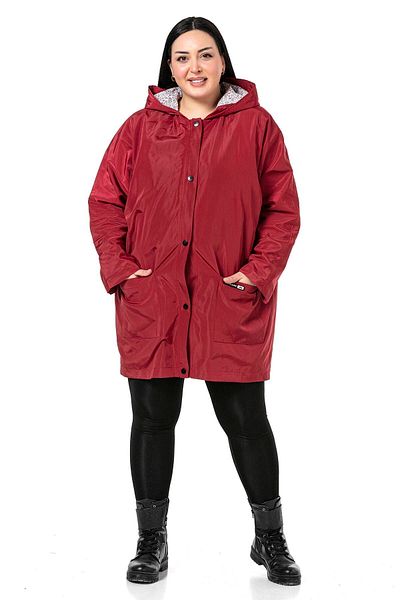 DISENTIS MODEST Trenci roșu Claret - mânecă liliac, glugă și snaps Plus Size