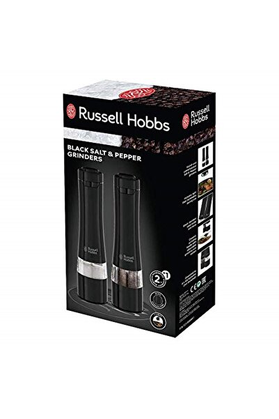 RUSSELL HOBBS Tuz ve Karabiber Öğütücü Elektrik Seti Siyah Seramik Öğütücü İn...