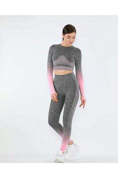MAGZA Gray Pink Recovery Push Up Long Leggings Set