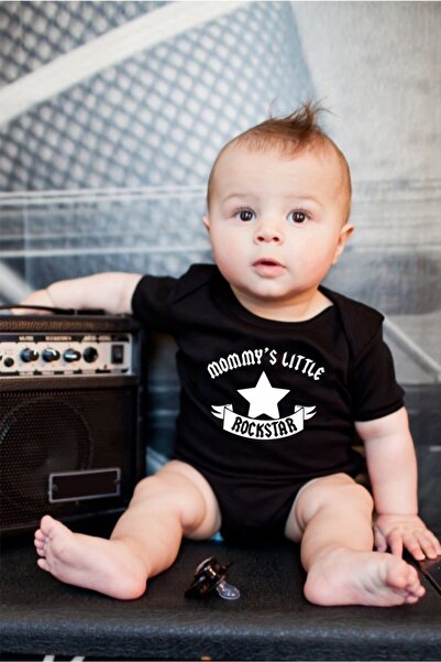 venüsdijital Mommys Little Rockstar Black Baby Zıbın Body