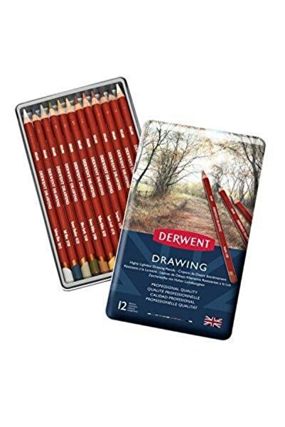 Derwent Drawıng Serisi Yağlı Kuru Kalem Seti - 12 Renk Metal Kutulu