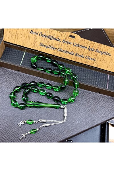 KANUNİ TESBİH Mărgele de rugăciune Moire negru verde cu ciucuri de litere cu ...