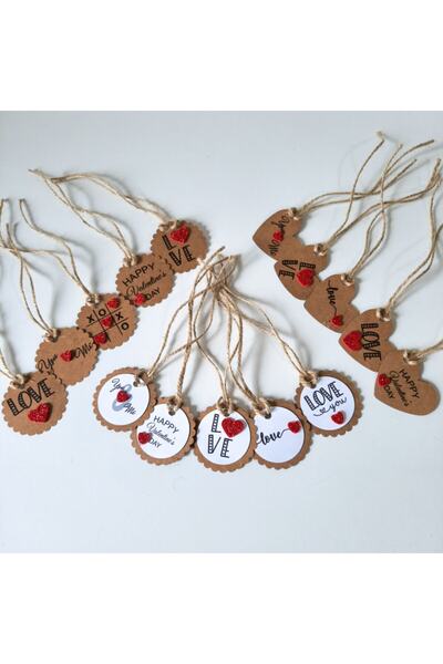 Atölye Doruk 15 Adet 5cm Sevgililer Günü Kraft Kalp Çiçek Kesim Doğal Jüt Ipl...