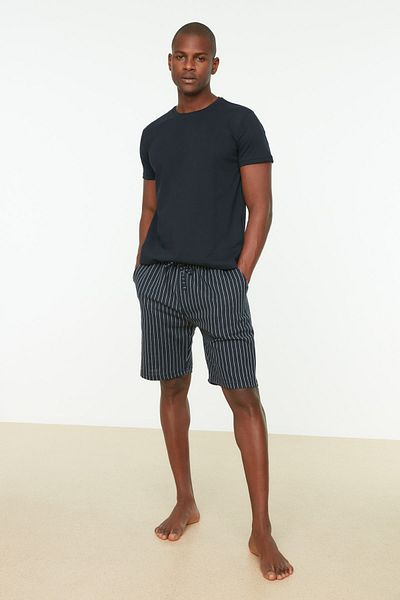 Trendyol Collection Σετ ριγέ πιτζάμες με κανονική εφαρμογή σε μπλε μπλέ με σορτς TMNSS22EM0013