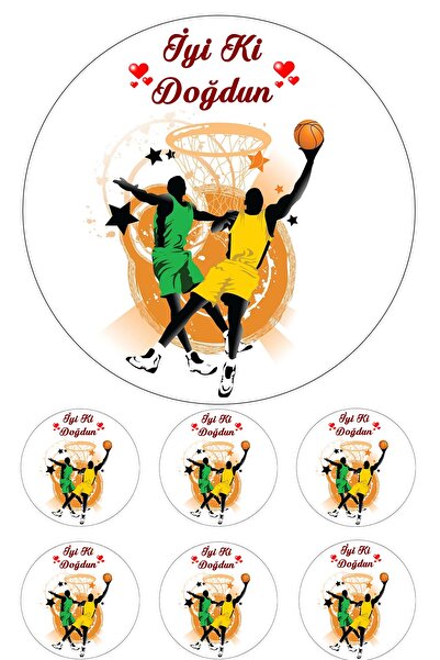 Pasta9 Yenilebilir Pasta Resmi Basketbol Modelli Pirinç Kağıdından 6-8-10 Kiş...