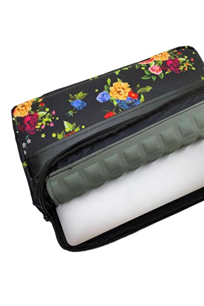 Differ Studio حقيبة كمبيوتر محمول/ماك بوك/حقيبة كمبيوتر محمول سوداء مقاومة للماء بنمط زهرة مقاس 13-14 بوصة