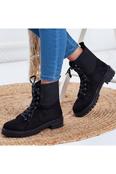 DİLADAYS Siyah Süet Bağcıklı Postal Bot