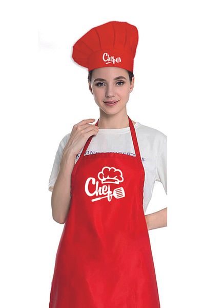 enmalife Chef Red Cook Hat Kitchen Apron