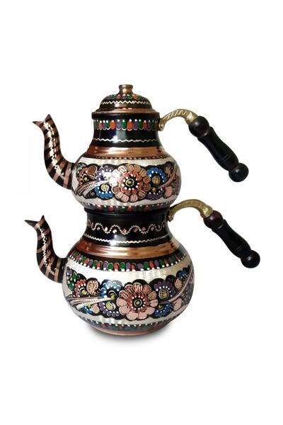 Zirve Bakır Çaydanlık Takımı Büyük Işlemeli