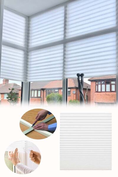 Binbirreyon Katlamalı Stor Perde 90cm X190cm Delmeden Montaj Boydan Kesilebil...